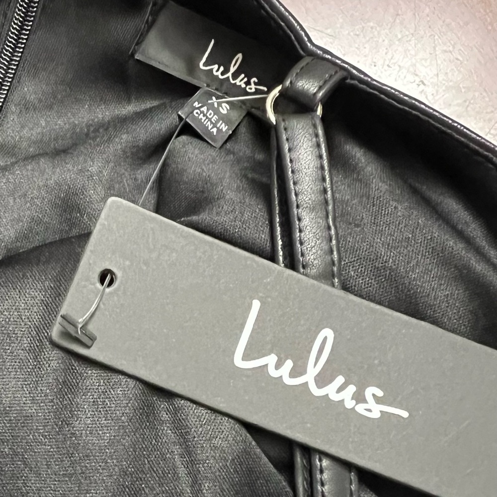 Lulus Be a Baddie Black Vegan Leather Sleeveless Tulip Mini Dress V neck XS NWT - Picture 8 of 10